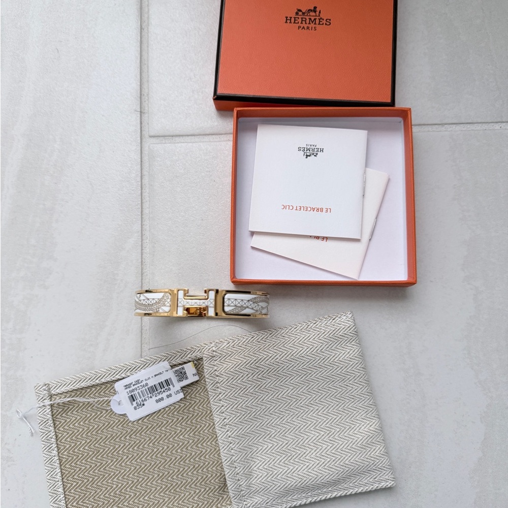 Hermes White and Gold Bracelet